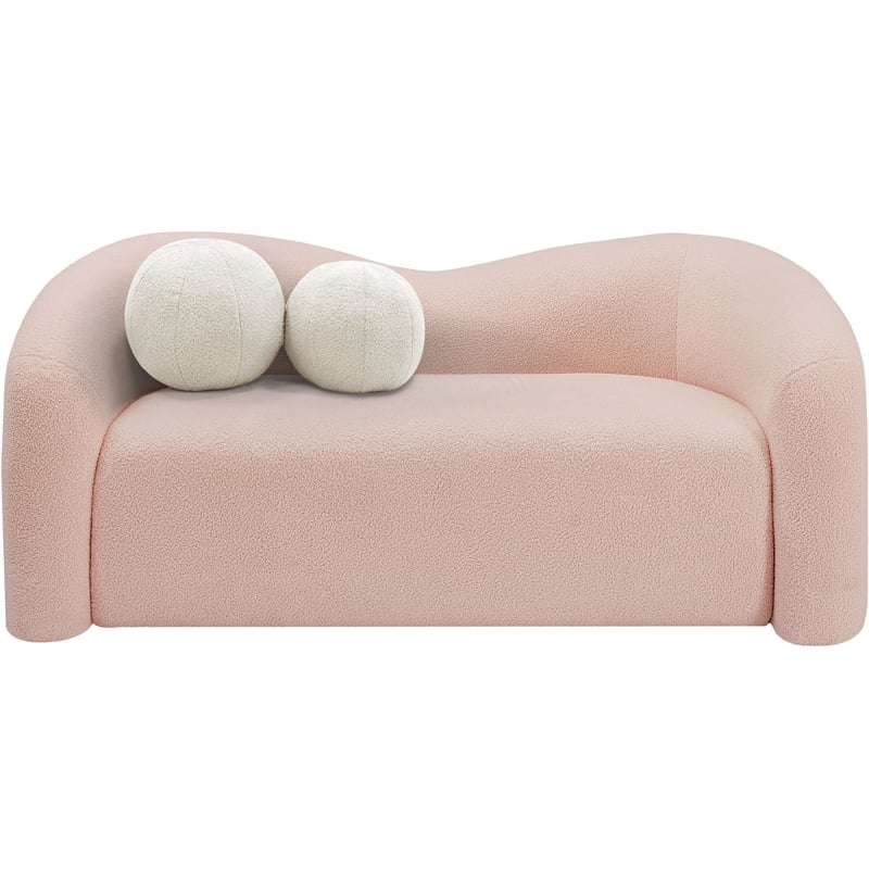 Meridian Furniture Kali Pink Faux Shearling Teddy Fabric Loveseat