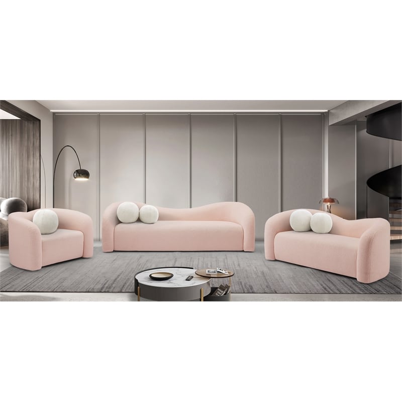 Meridian Furniture Kali Pink Faux Shearling Teddy Fabric Loveseat