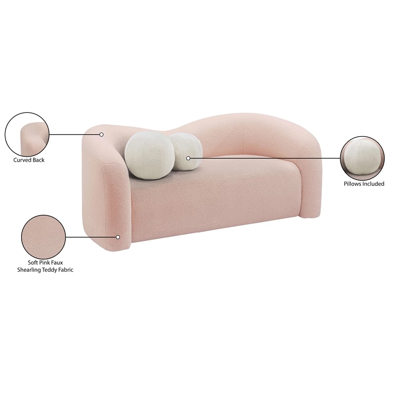 Meridian Furniture Kali Pink Faux Shearling Teddy Fabric Loveseat