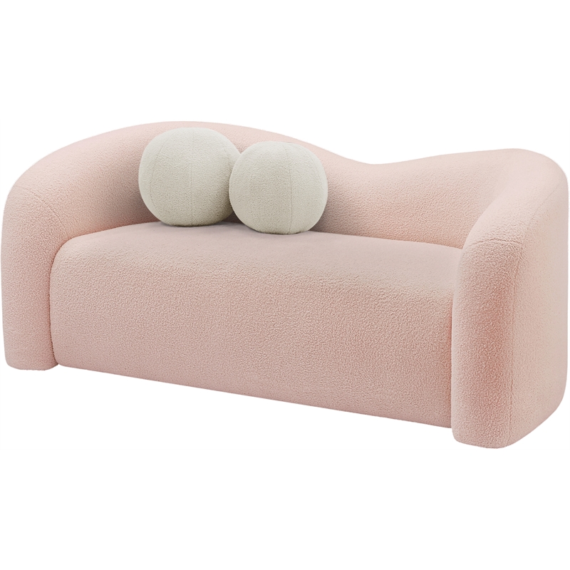 Meridian Furniture Kali Pink Faux Shearling Teddy Fabric Loveseat