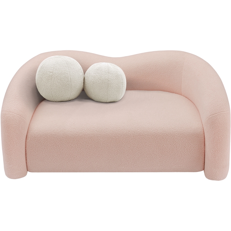 Meridian Furniture Kali Pink Faux Shearling Teddy Fabric Loveseat