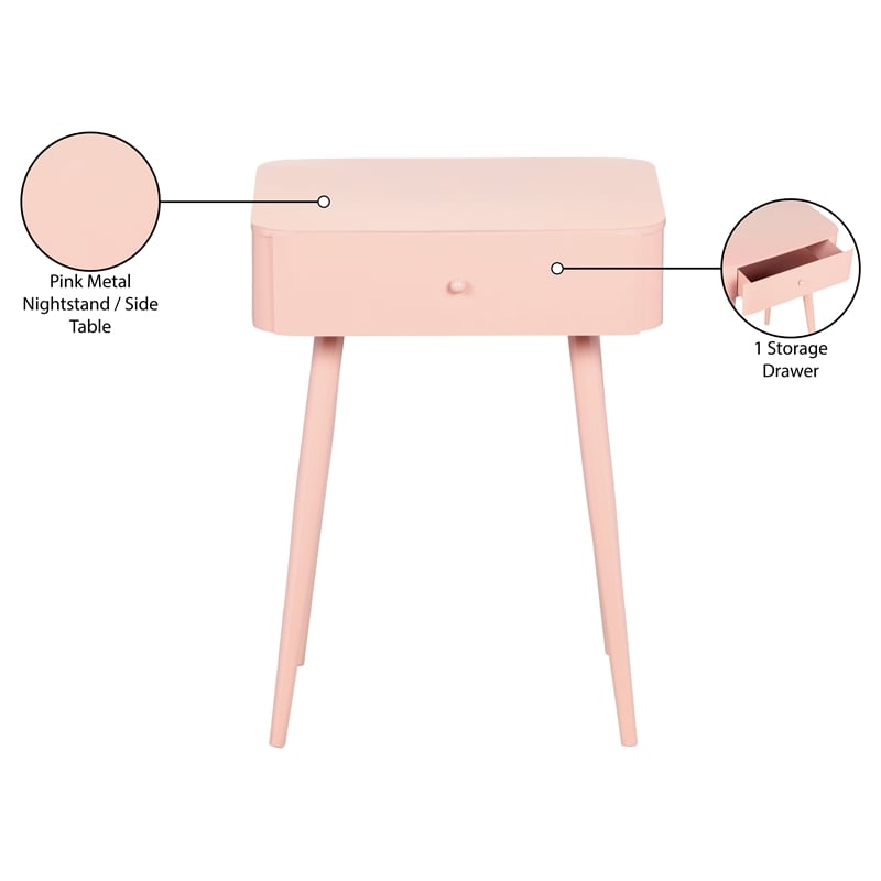Meridian Furniture Rylan Pink Metal Night Stand