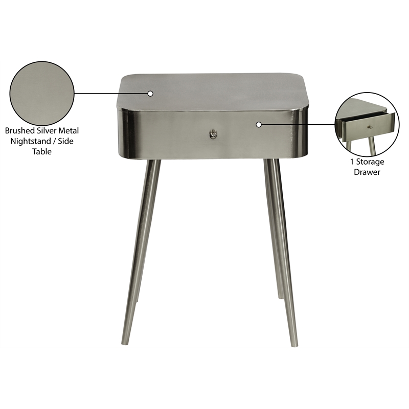 Meridian Furniture Rylan Silver Metal Night Stand