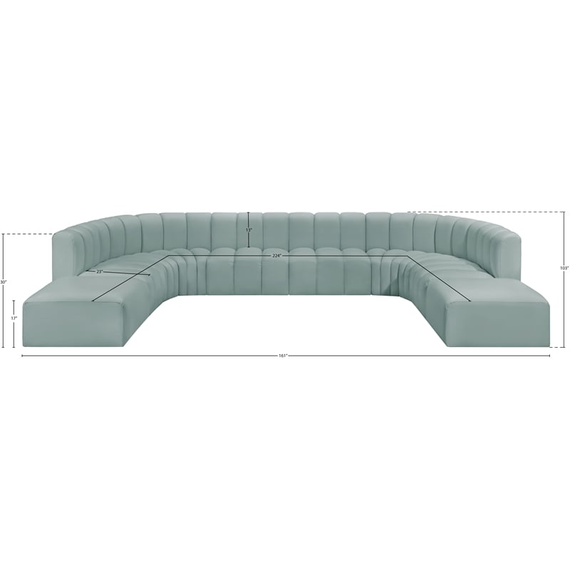 Meridian Furniture Arc Mint Green Vegan Leather Modular Sectional