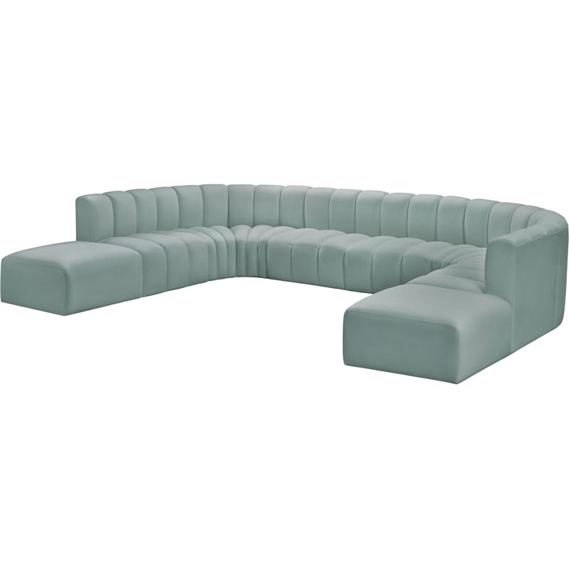 Meridian Furniture Arc Mint Green Vegan Leather Modular Sectional