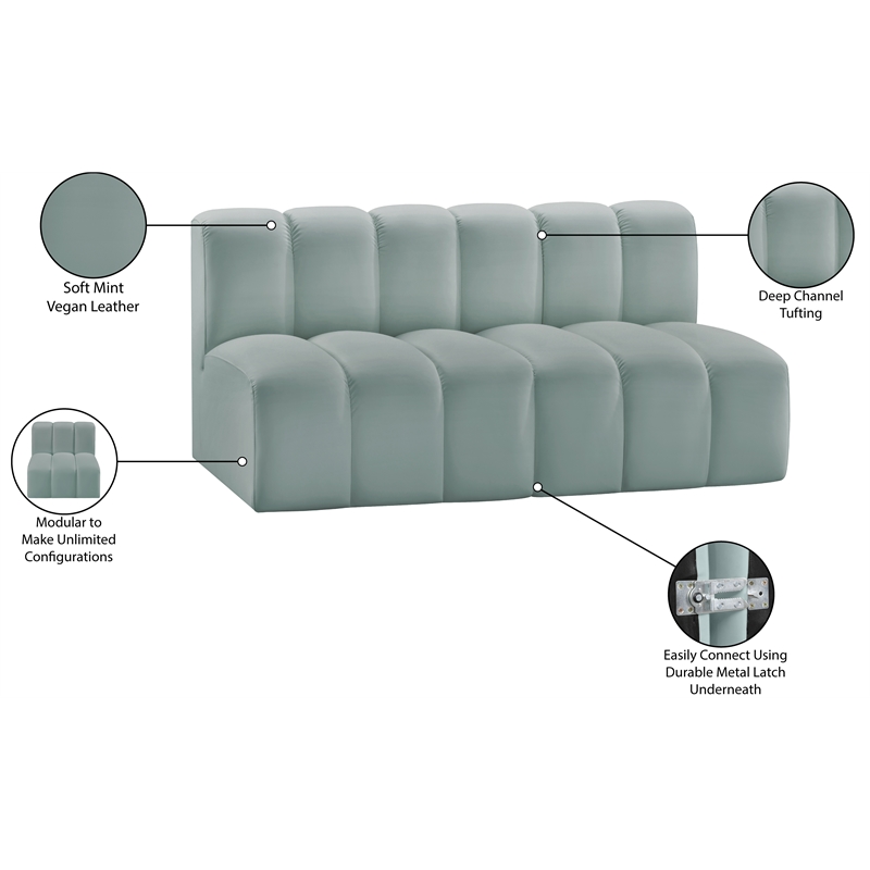 Meridian Furniture Arc Mint Green Vegan Leather Modular Sectional