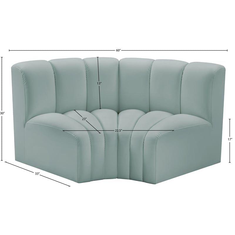 Meridian Furniture Arc Mint Green Vegan Leather Modular Sectional