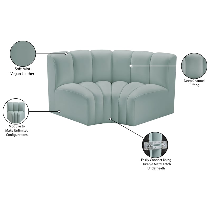 Meridian Furniture Arc Mint Green Vegan Leather Modular Sectional