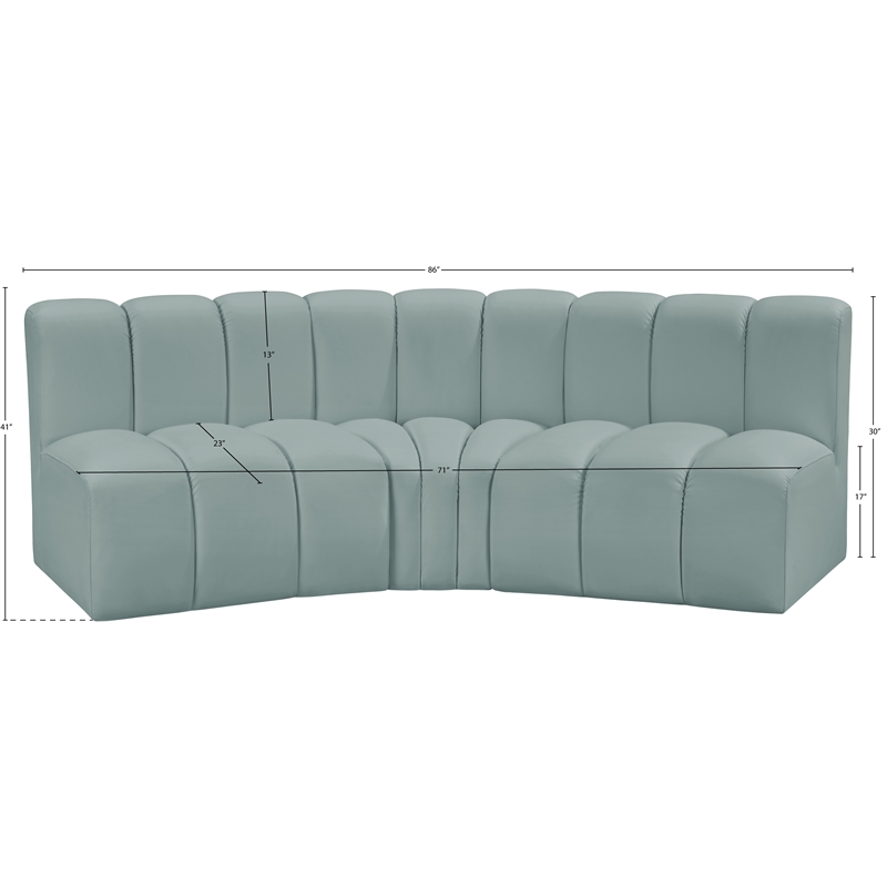 Meridian Furniture Arc Mint Green Vegan Leather Modular Sectional