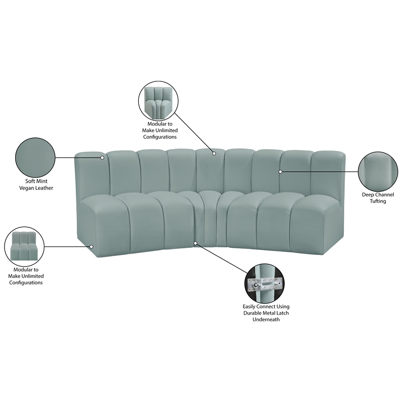 Meridian Furniture Arc Mint Green Vegan Leather Modular Sectional