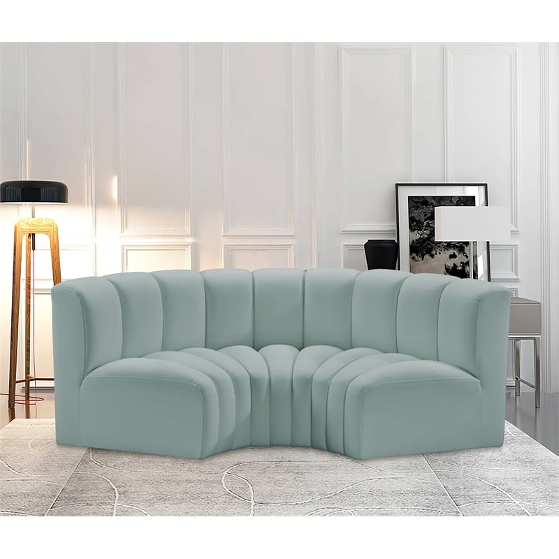 Meridian Furniture Arc Mint Green Vegan Leather Modular Sectional