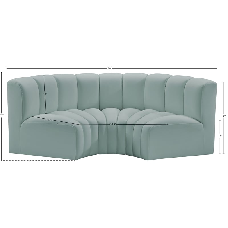 Meridian Furniture Arc Mint Green Vegan Leather Modular Sectional