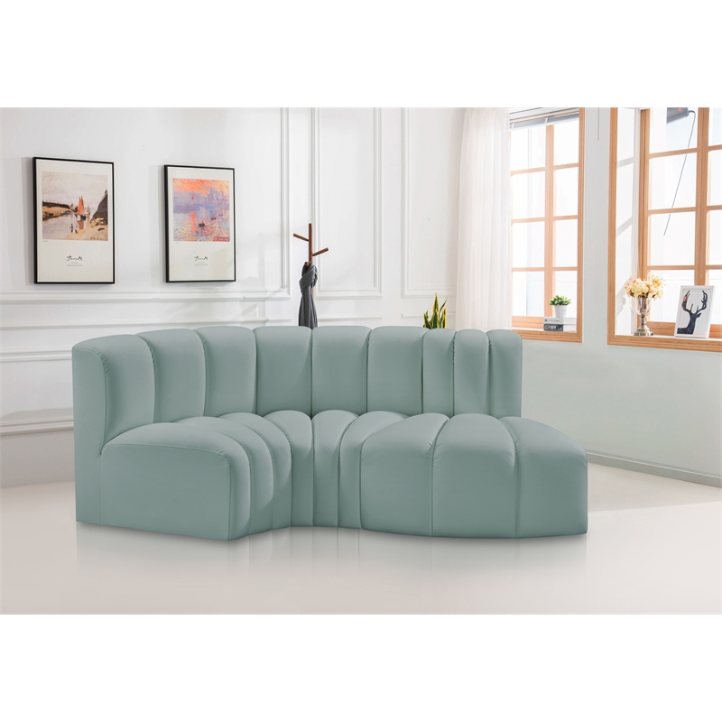 Meridian Furniture Arc Mint Green Vegan Leather Modular Sectional