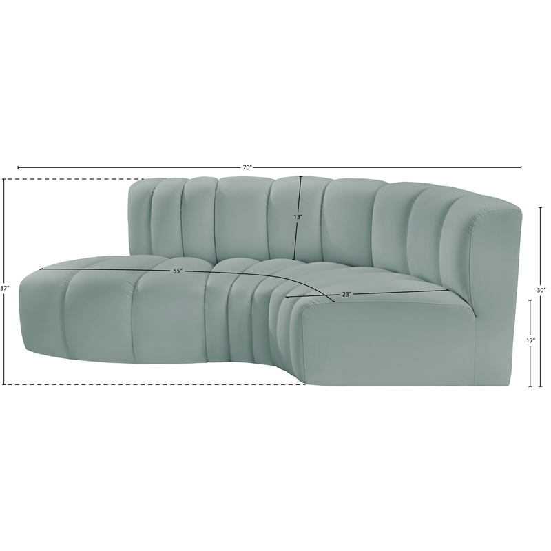 Meridian Furniture Arc Mint Green Vegan Leather Modular Sectional