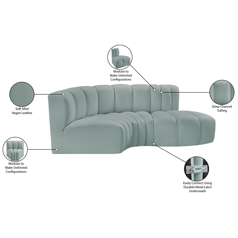 Meridian Furniture Arc Mint Green Vegan Leather Modular Sectional