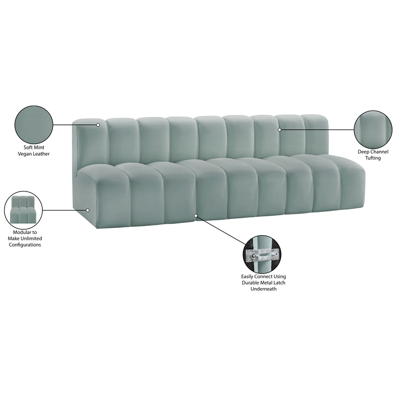 Meridian Furniture Arc Mint Green Vegan Leather Modular Sectional