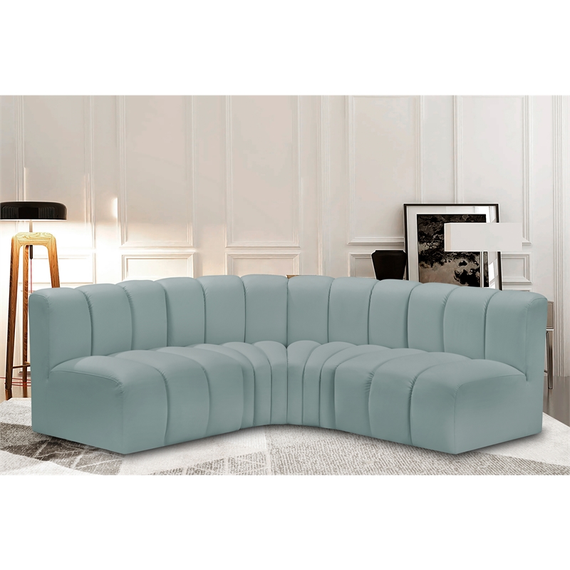 Meridian Furniture Arc Mint Green Vegan Leather Modular Sectional