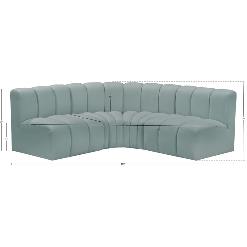 Meridian Furniture Arc Mint Green Vegan Leather Modular Sectional