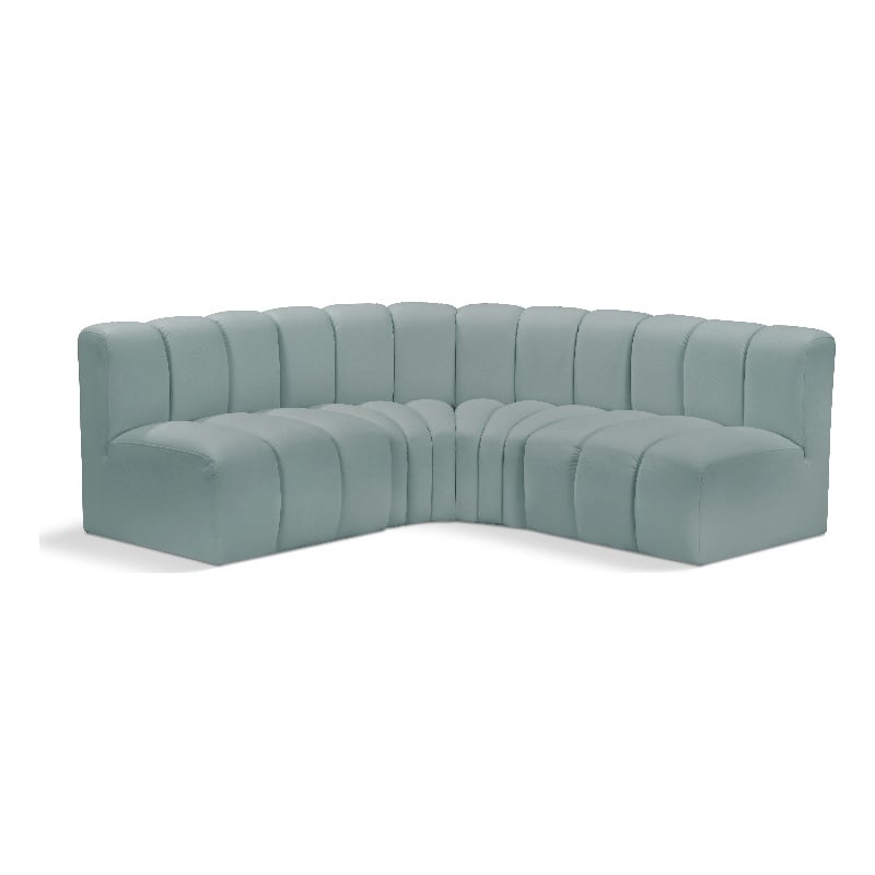 Meridian Furniture Arc Mint Green Vegan Leather Modular Sectional