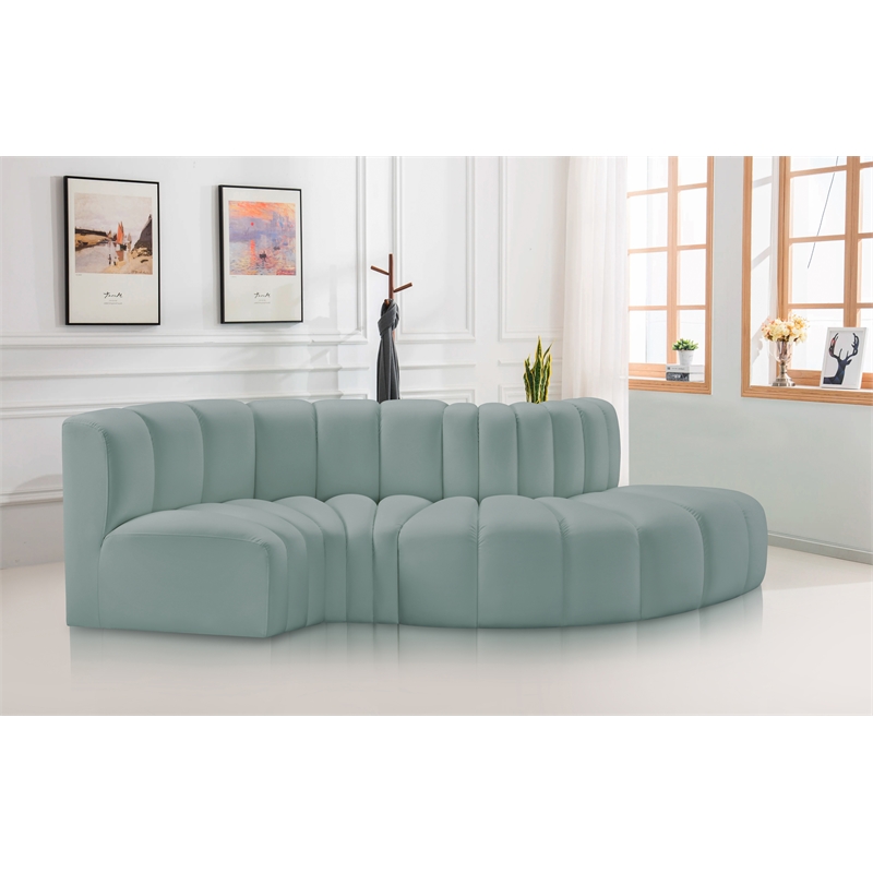 Meridian Furniture Arc Mint Green Vegan Leather Modular Sectional