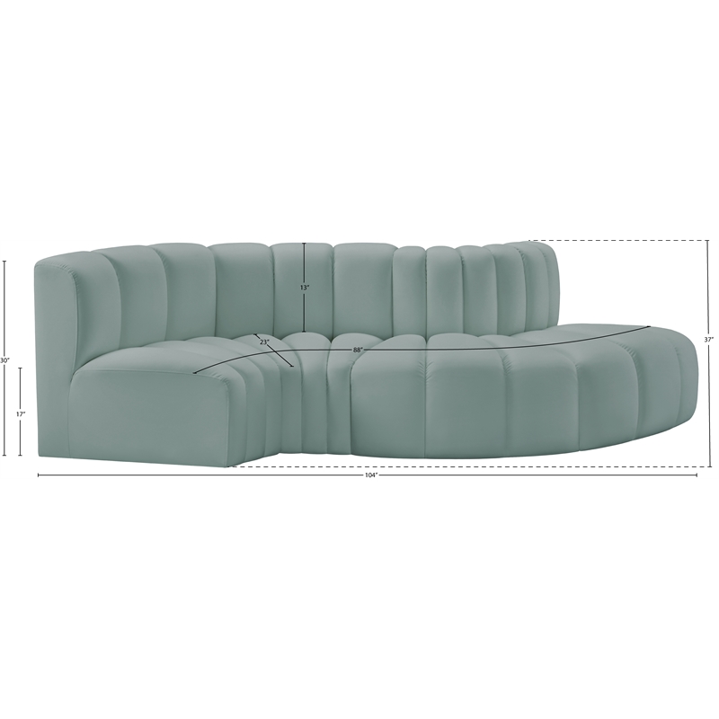 Meridian Furniture Arc Mint Green Vegan Leather Modular Sectional