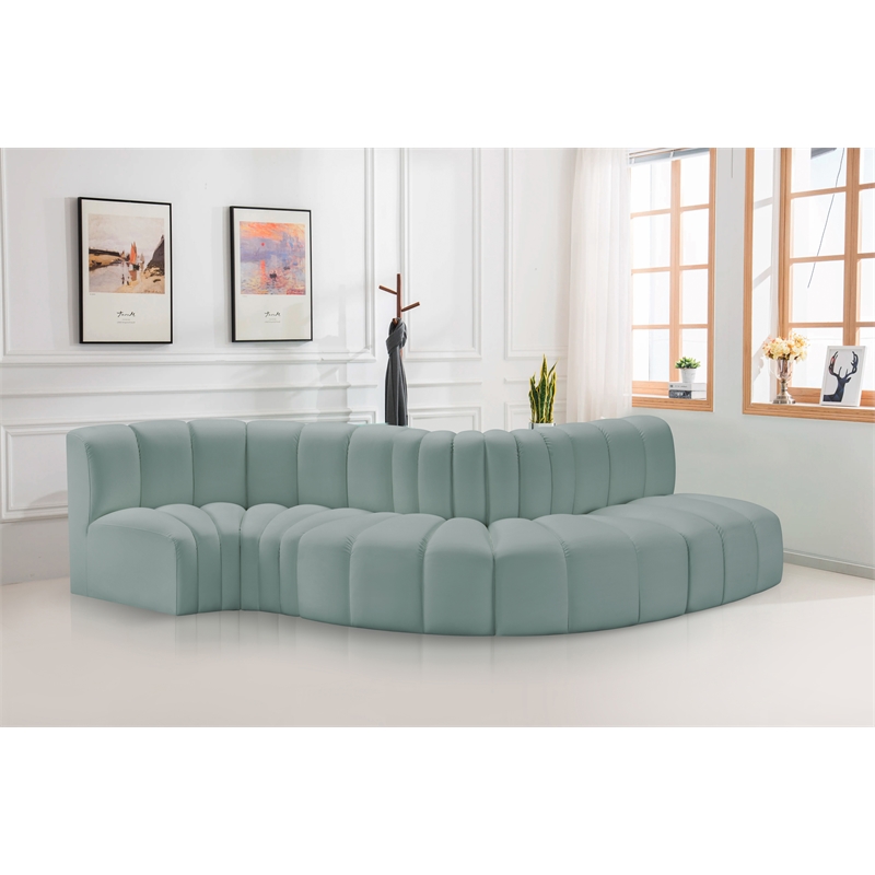 Meridian Furniture Arc Mint Green Vegan Leather Modular Sectional
