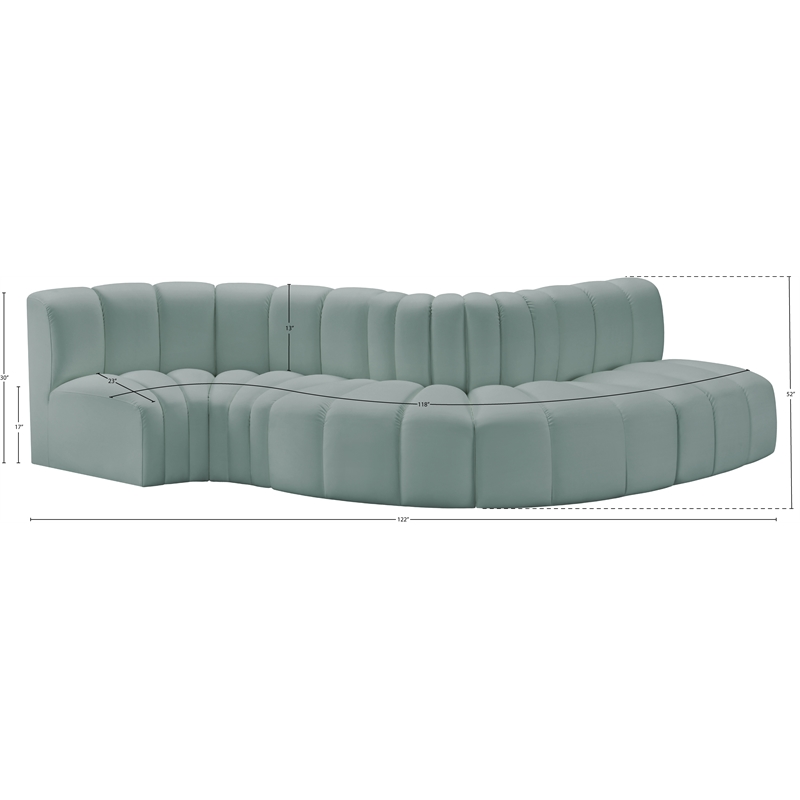 Meridian Furniture Arc Mint Green Vegan Leather Modular Sectional