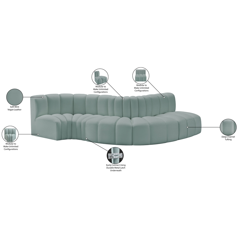 Meridian Furniture Arc Mint Green Vegan Leather Modular Sectional