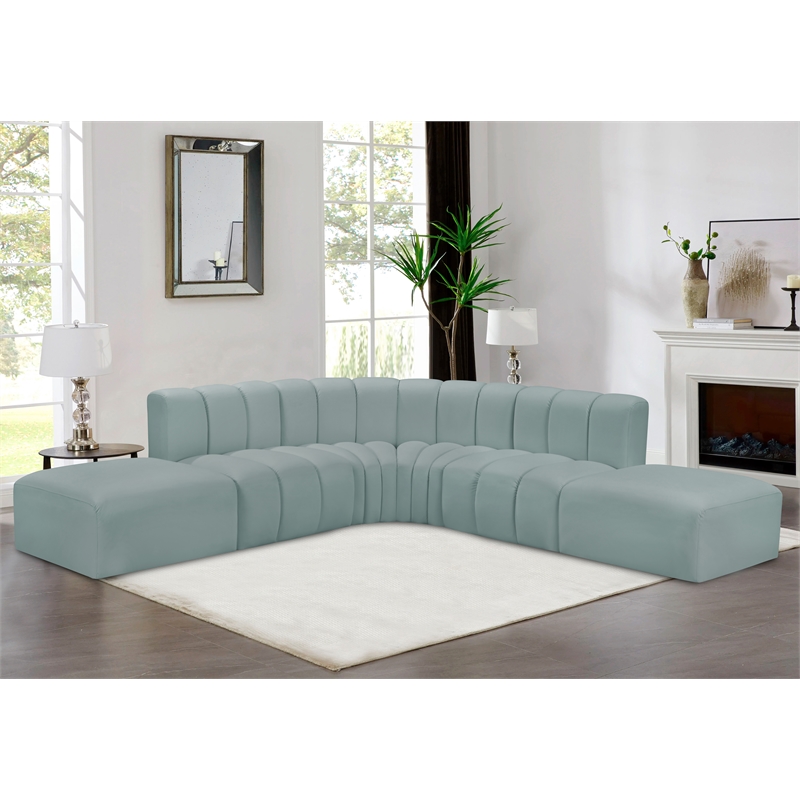 Meridian Furniture Arc Mint Green Vegan Leather Modular Sectional