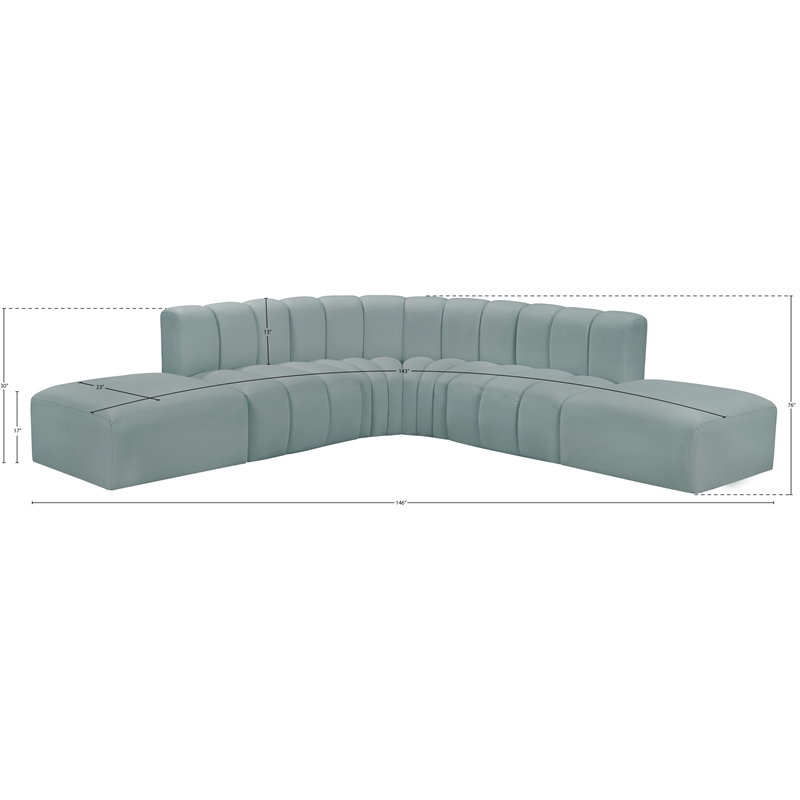 Meridian Furniture Arc Mint Green Vegan Leather Modular Sectional