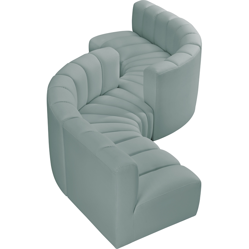 Meridian Furniture Arc Mint Green Vegan Leather Modular Sectional