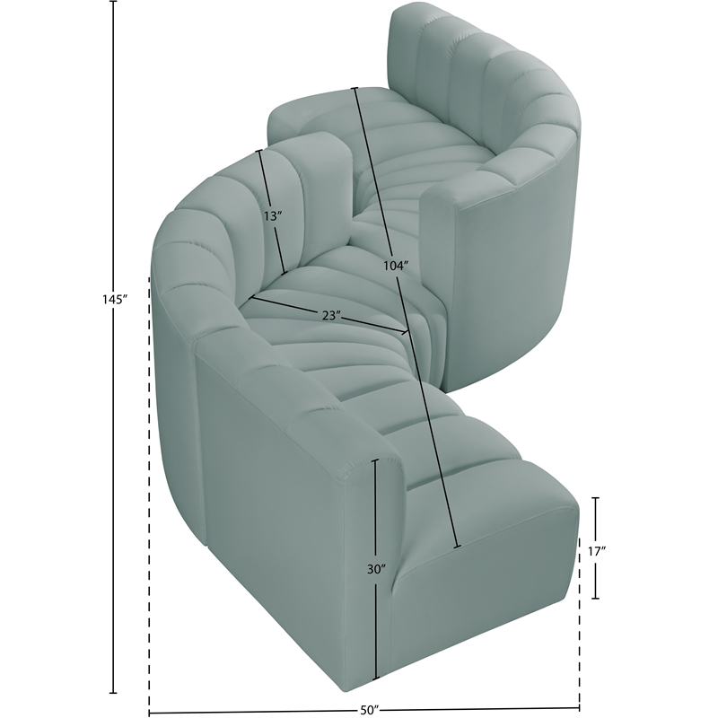 Meridian Furniture Arc Mint Green Vegan Leather Modular Sectional