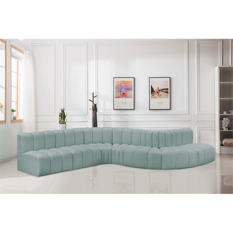 Meridian Furniture Arc Mint Green Vegan Leather Modular Sectional
