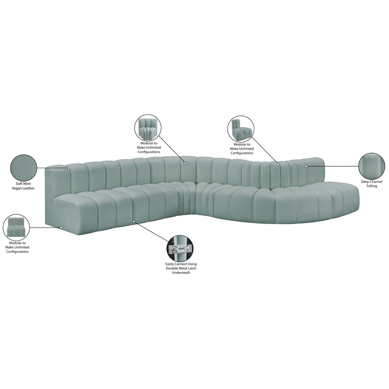 Meridian Furniture Arc Mint Green Vegan Leather Modular Sectional