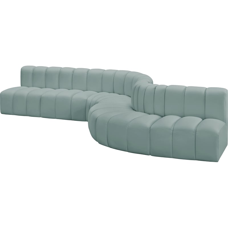Meridian Furniture Arc Mint Green Vegan Leather Modular Sectional