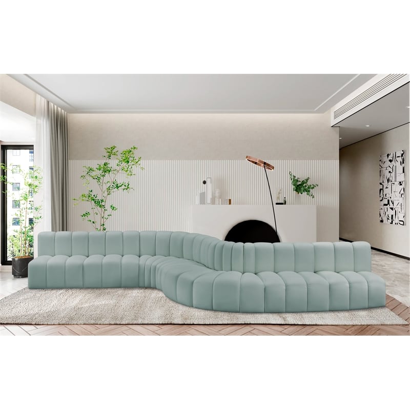 Meridian Furniture Arc Mint Green Vegan Leather Modular Sectional