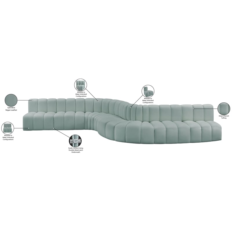 Meridian Furniture Arc Mint Green Vegan Leather Modular Sectional