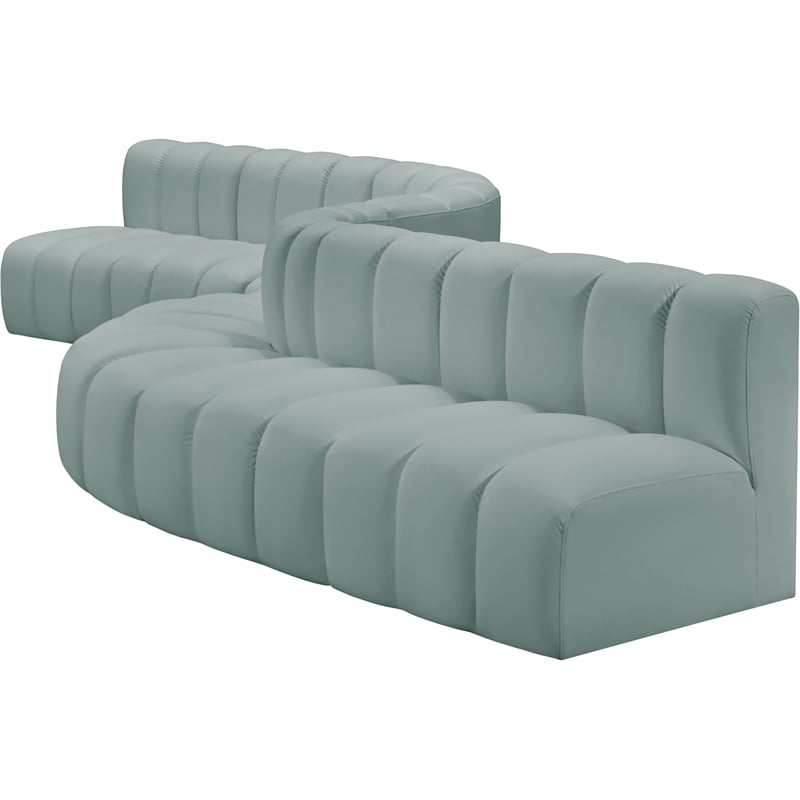 Meridian Furniture Arc Mint Green Vegan Leather Modular Sectional