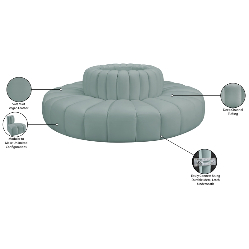 Meridian Furniture Arc Mint Green Vegan Leather Modular Sectional