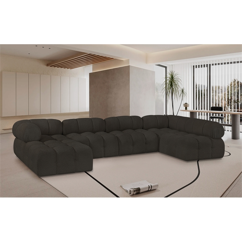 Meridian Furniture Ames Brown Boucle Fabric Modular Sectional