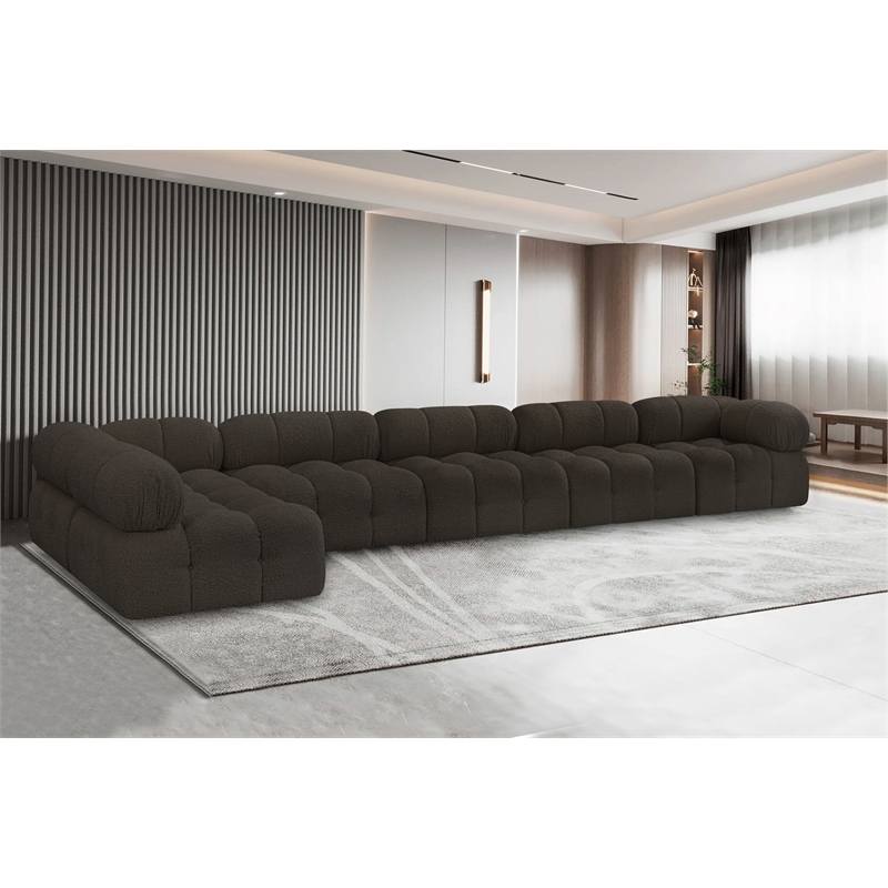 Meridian Furniture Ames Brown Boucle Fabric Modular Sectional