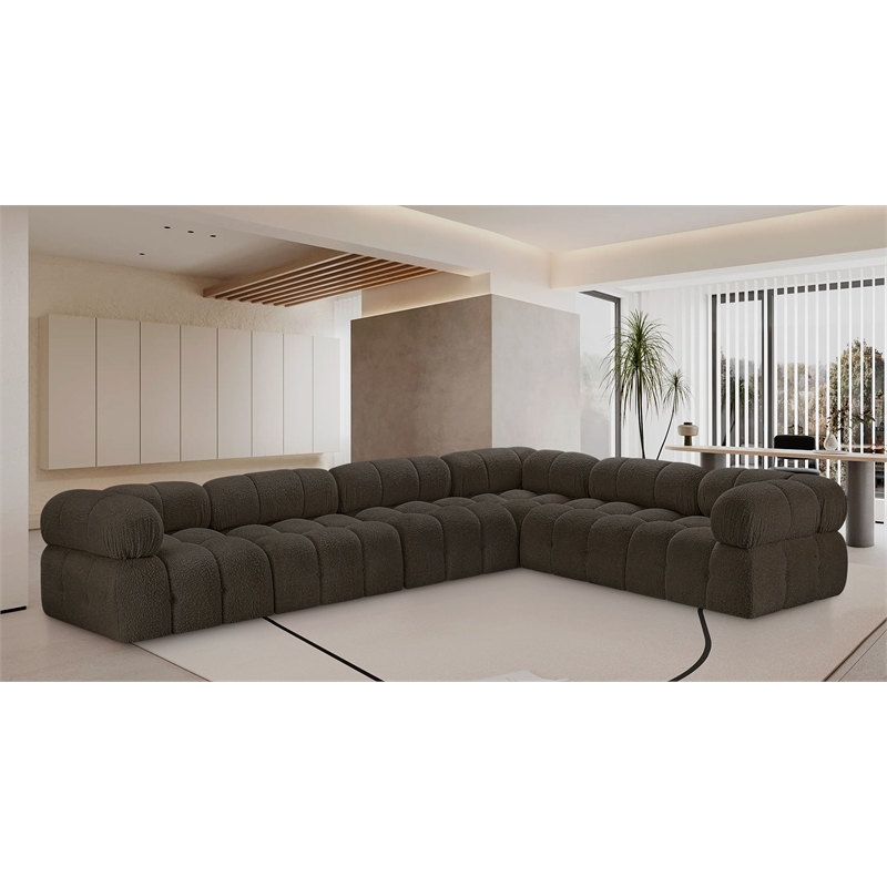 Meridian Furniture Ames Brown Boucle Fabric Modular Sectional