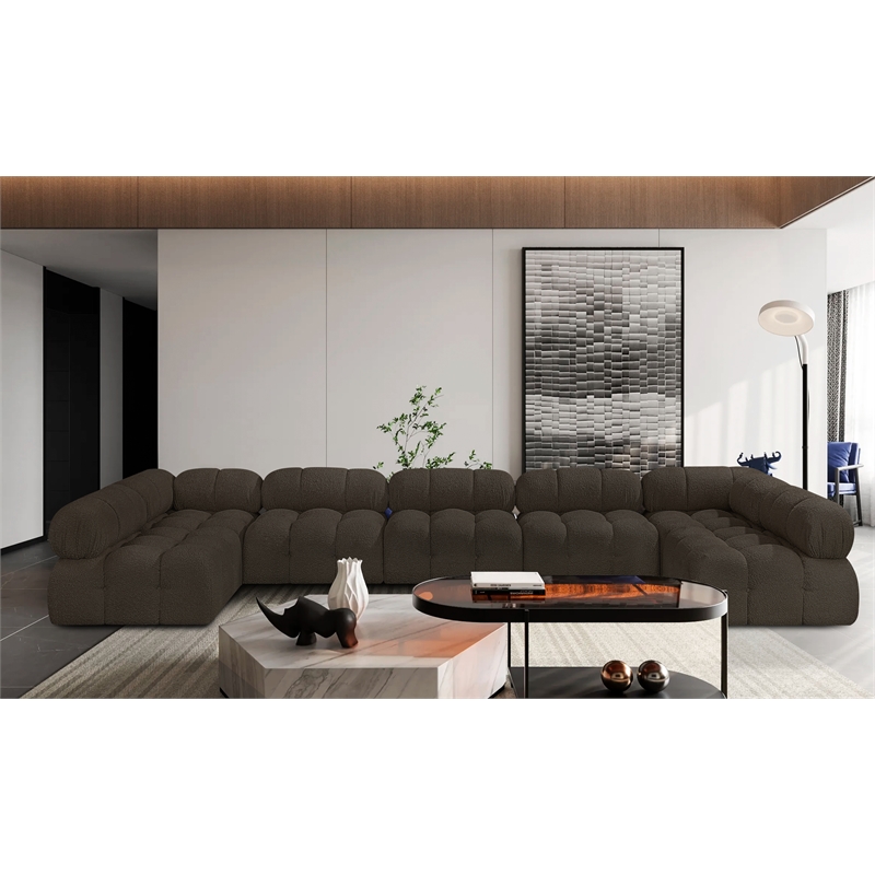 Meridian Furniture Ames Brown Boucle Fabric Modular Sectional