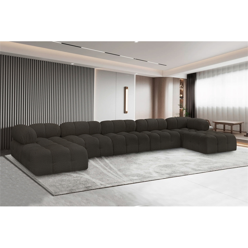 Meridian Furniture Ames Brown Boucle Fabric Modular Sectional