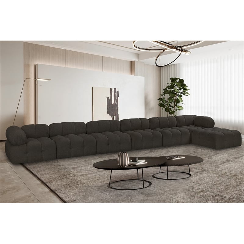 Meridian Furniture Ames Brown Boucle Fabric Modular Sectional