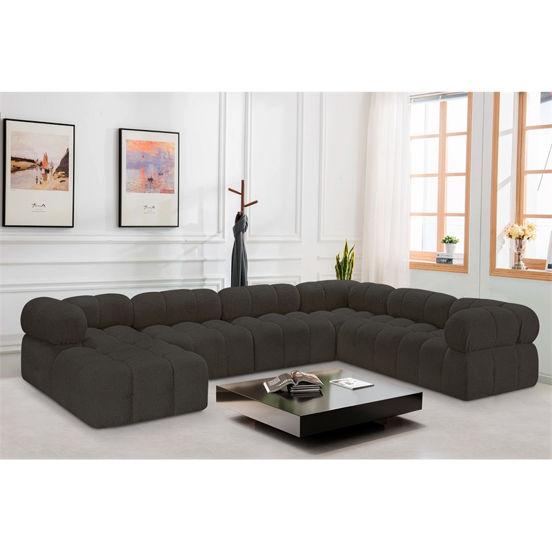 Meridian Furniture Ames Brown Boucle Fabric Modular Sectional