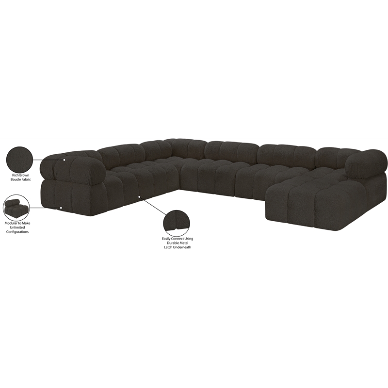 Meridian Furniture Ames Brown Boucle Fabric Modular Sectional