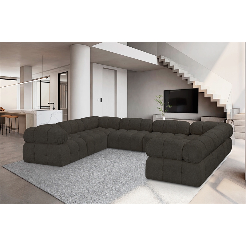 Meridian Furniture Ames Brown Boucle Fabric Modular Sectional