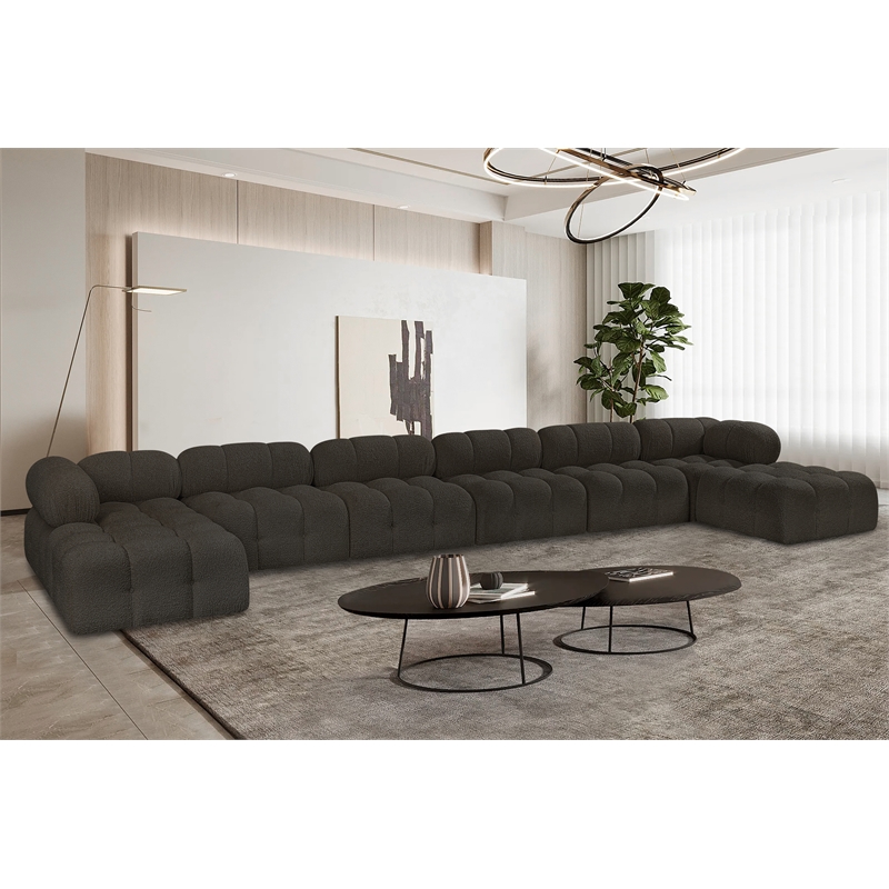 Meridian Furniture Ames Brown Boucle Fabric Modular Sectional