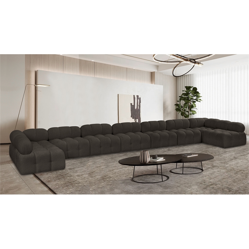 Meridian Furniture Ames Brown Boucle Fabric Modular Sectional